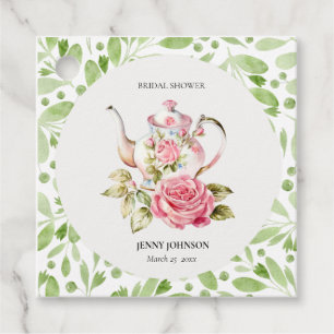 Etiquetas Para Lembrancinhas Chá de Noiva Floral Rosa Verde Elegante