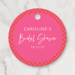 Etiquetas Para Lembrancinhas Chá de Noiva Xadrez Retro Laranja Rosa Intenso