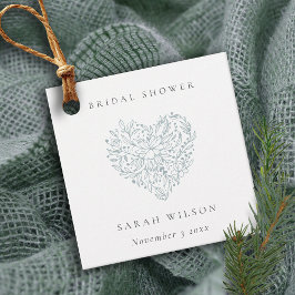 Etiquetas Para Lembrancinhas Chá de panela Coração Floral Azul Escuro Mínimo e 