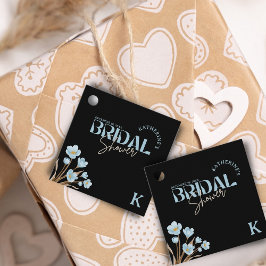 Etiquetas Para Lembrancinhas Chá de panela Floral de Cor Azul Elegante Preto