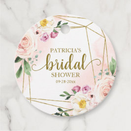 Etiquetas Para Lembrancinhas Chá de panela Geométrico Dourado Floral, Rosa Blus