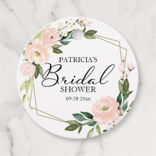 Etiquetas Para Lembrancinhas Chá de panela Geométrico Dourado Floral, Rosa Blus