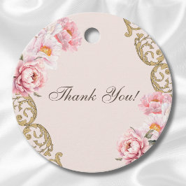 Etiquetas Para Lembrancinhas Chá de panela Rosa Rococo Vintage Peony Obrigado