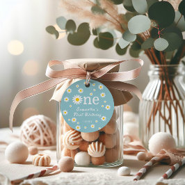 Etiquetas Para Lembrancinhas Chamomile Floral Teal Watercolor Primeiro Aniversá