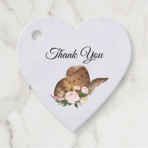 Etiquetas Para Lembrancinhas Chapéu de Cowgirl Brown com Flores Rosa Obrigado