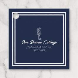 Etiquetas Para Lembrancinhas Charme Costeiro: Cavalo Marinho Náutico Azul e Bra