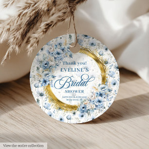 Etiquetas Para Lembrancinhas Chic Flores Selvagens Douradas e Azul Pálido Chá d