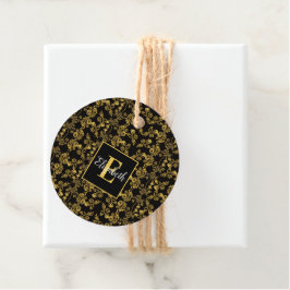 Etiquetas Para Lembrancinhas chic Monograma Dourado Padrão de impressão Floral 