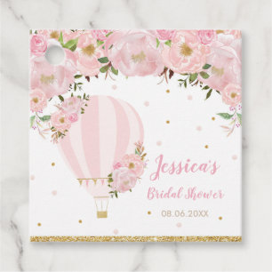Etiquetas Para Lembrancinhas Chic Rosa Bege Floral Balão de Ar Quente Obrigado