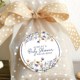 Etiquetas Para Lembrancinhas Chuva de Bebê em Aquarela Boho Flor de Campo Azul