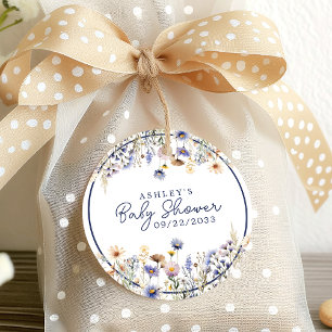 Etiquetas Para Lembrancinhas Chuva de Bebê em Aquarela Boho Flor Silvestre Azul