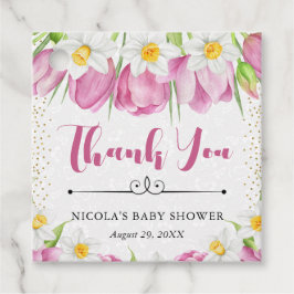 Etiquetas Para Lembrancinhas Chuva de Bebê Tulipas e Narcisos Rosa em Aquarela