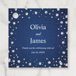 Etiquetas Para Lembrancinhas Chuva de Casamento de Jeans Azul Diamantes Pérolas