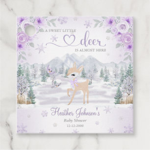 Etiquetas Para Lembrancinhas Chuva de Neve Roxa de Veado de Inverno Baby Shower