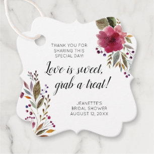 Etiquetas Para Lembrancinhas Chuva de Noiva Burgundy Floral Love Is Sweet Treat