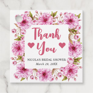 Etiquetas Para Lembrancinhas Chuva de Noiva com Flor de Cerejeira Rosa em Aquar
