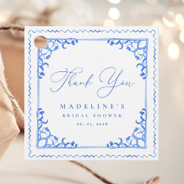 Etiquetas Para Lembrancinhas Chuva de Noiva em Azulejo Branco Azul Elegante