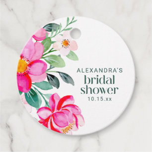 Etiquetas Para Lembrancinhas Chuva de Noiva Floral Aquarela Rosa Vibrante Perso