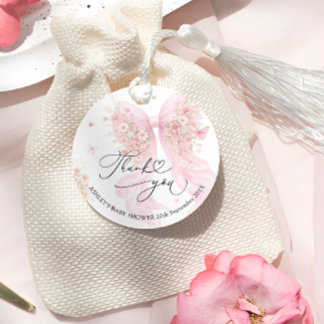 Etiquetas Para Lembrancinhas Chuveirinho de Bebê Flor Silvestre com Laço Rosa O
