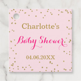Etiquetas Para Lembrancinhas Chuveiro de Bebê Rosa Bege Dourado Glitter Confete