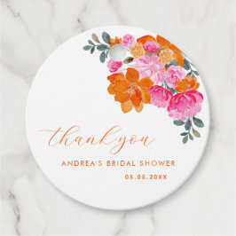 Etiquetas Para Lembrancinhas Chuveiro de Noiva Floral Vibrante Laranja Rosa Obr