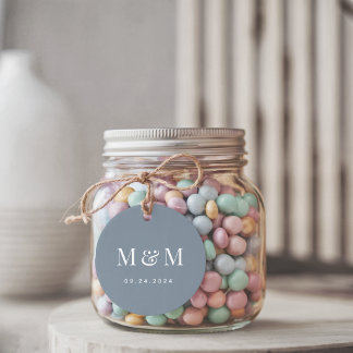 Etiquetas Para Lembrancinhas Classic Dusty Blue Monogram Typography Wedding