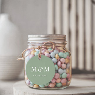 Etiquetas Para Lembrancinhas Classic Sage Green Monogram Typography Wedding