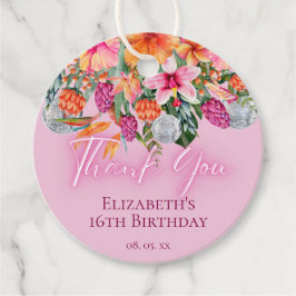 Etiquetas Para Lembrancinhas Colorful Tropical Flowers Disco Balls Neon Glow