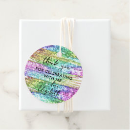Etiquetas Para Lembrancinhas Colorida Faux Rainbow Glitter Glam Party Obrigado