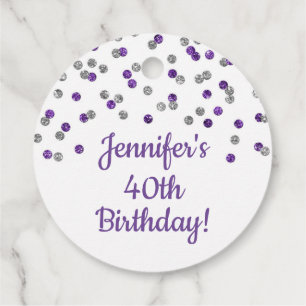 Etiquetas Para Lembrancinhas Confetti Púrpura de Aniversário Personalizado