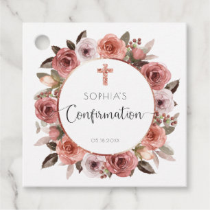 Etiquetas Para Lembrancinhas Confirmação de Rosa, Blush Floral, Dourado