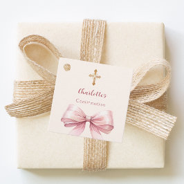 Etiquetas Para Lembrancinhas Confirmation blush pink bow ivory cross girl DIY