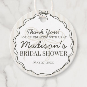 Etiquetas Para Lembrancinhas Coquete Preto Laço Bege Listrado Chá de Noiva