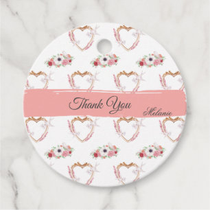 Etiquetas Para Lembrancinhas Coração Floral Branco Cor-de-Rosa, Bonita, Obrigad