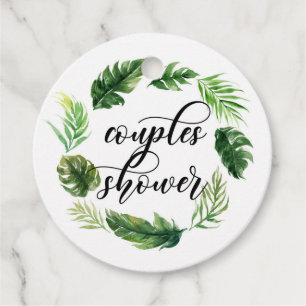Etiquetas Para Lembrancinhas Coroa de Folhas Tropicais em Aquarela para Chá de