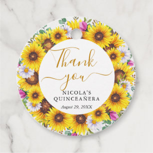 Etiquetas Para Lembrancinhas Coroa de Girassóis em Aquarela Quinceanera