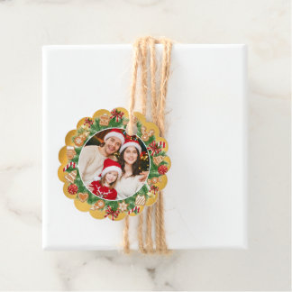 Etiquetas Para Lembrancinhas Coroa de Natal Personalizada com Foto da Família