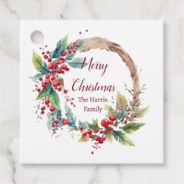 Etiquetas Para Lembrancinhas Coroa de Natal personalizada de aquarela com azevi