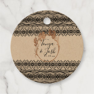 Etiquetas Para Lembrancinhas Coroa de Noiva com Renda Desenhada à Mão Rústica