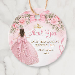 Etiquetas Para Lembrancinhas Coroa Dourada Quinceañera Menina Laço Floral Rosa