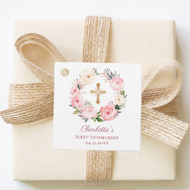 Etiquetas Para Lembrancinhas Coroa floral rosa Primeira Comunhão DIY