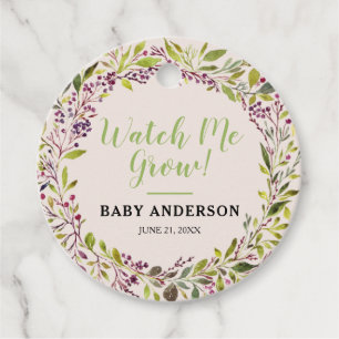 Etiquetas Para Lembrancinhas Coroa Floral Watch Me Grow Roxo Chá de Bebê
