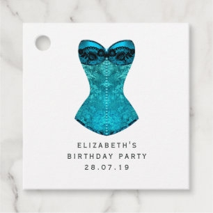 Etiquetas Para Lembrancinhas Corset Mascarada Teal e Padrão Harlequin