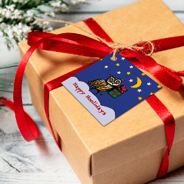 Etiquetas Para Lembrancinhas Coruja-de-madeira com um Feriado de Inverno Noturn