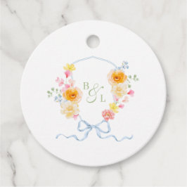 Etiquetas Para Lembrancinhas Crest Floral Monograma Laço Azul Casamento de Prim