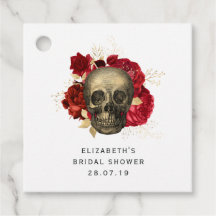 Crimson Red e Dourado Caveira Gótica e Rosas