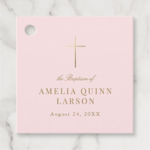 Etiquetas Para Lembrancinhas Cristo de batismo Dourado Elegante rosa e simples