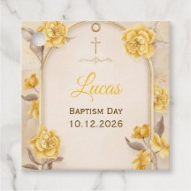 Cruz Floral Dourada Elegante Quadrada para Batismo