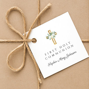 Etiquetas Para Lembrancinhas Cruz Floral Elegante Menina Primeira Comunhão