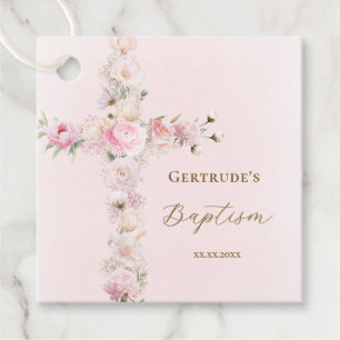 Etiquetas Para Lembrancinhas Cruz floral rosa de batismo
